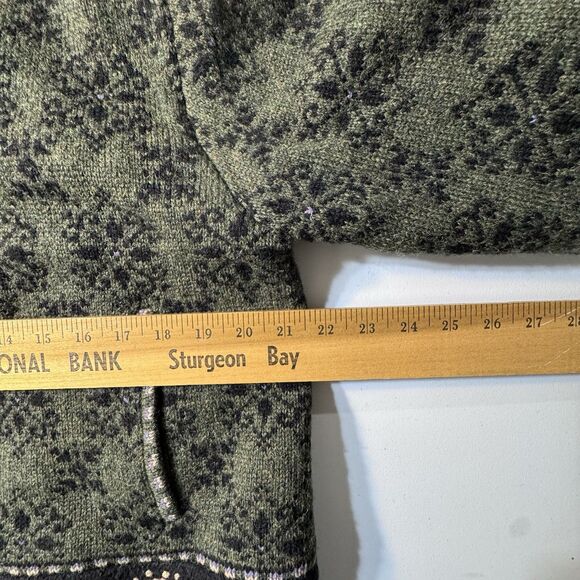 Icelandic Design Embroidered Wool Jacket Coat Womens L Green Floral Sweater Zip - Picture 11 of 13